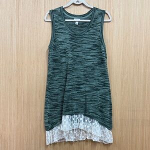 LOGO by Lori Goldstein Teal Knit Top with Lace Detail